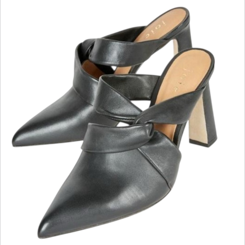 Joie Abeni Black Leather Pointed Toe Block Heel Mules Size 37.5 US 7 NWOT